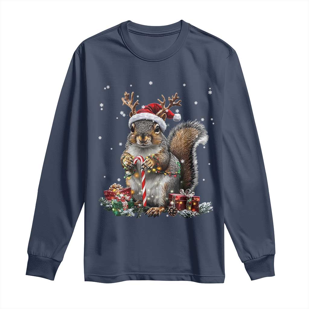 Christmas Squirrel Long Sleeve Shirt Xmas Tree Lights Reindeer Santa Hat Pajamas