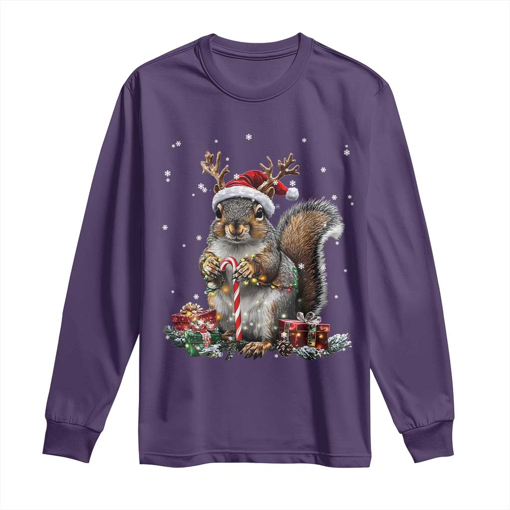 Christmas Squirrel Long Sleeve Shirt Xmas Tree Lights Reindeer Santa Hat Pajamas