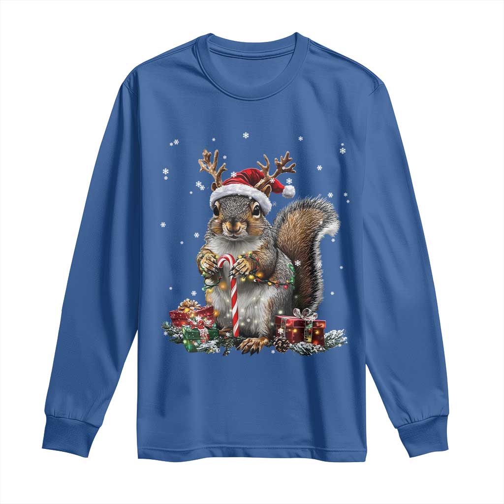 Christmas Squirrel Long Sleeve Shirt Xmas Tree Lights Reindeer Santa Hat Pajamas
