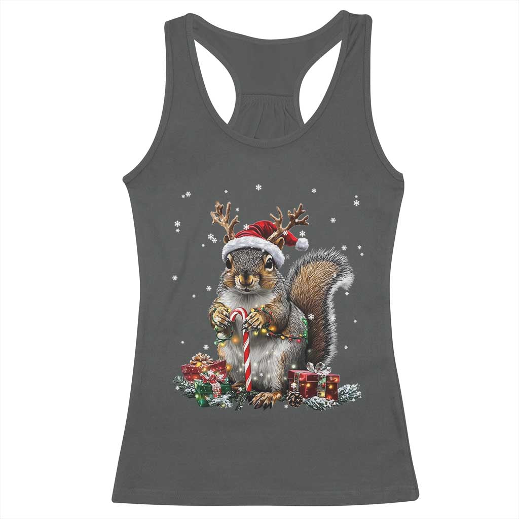 Christmas Squirrel Racerback Tank Top Xmas Tree Lights Reindeer Santa Hat Pajamas