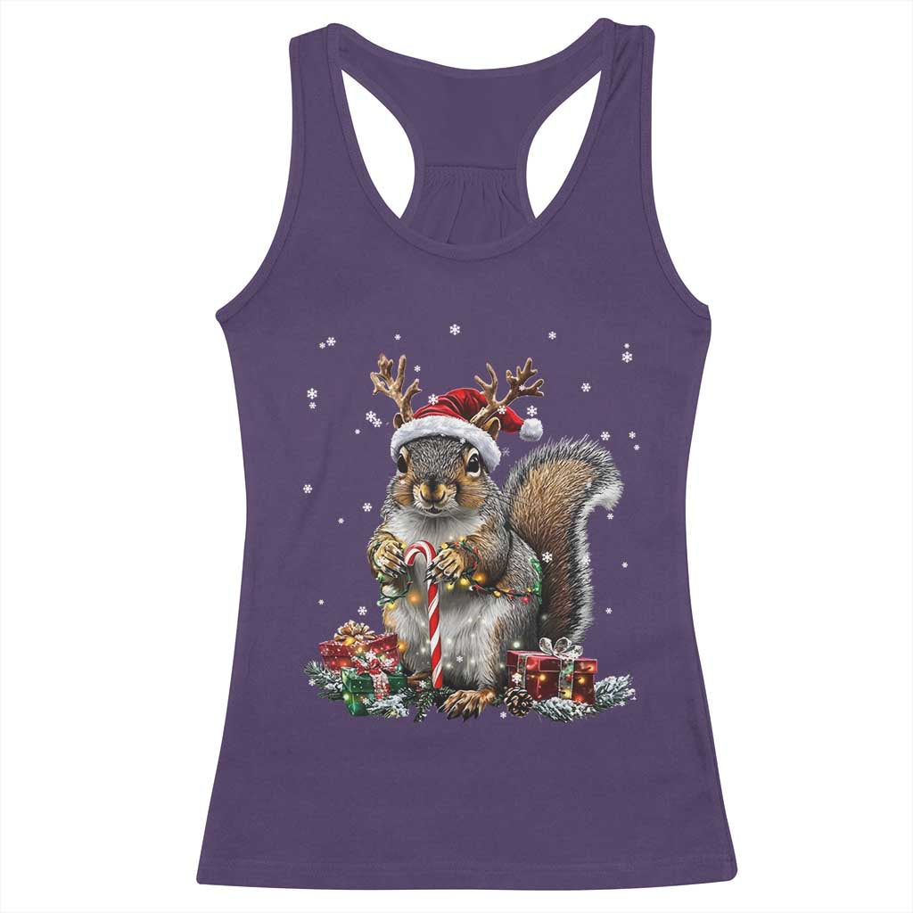 Christmas Squirrel Racerback Tank Top Xmas Tree Lights Reindeer Santa Hat Pajamas