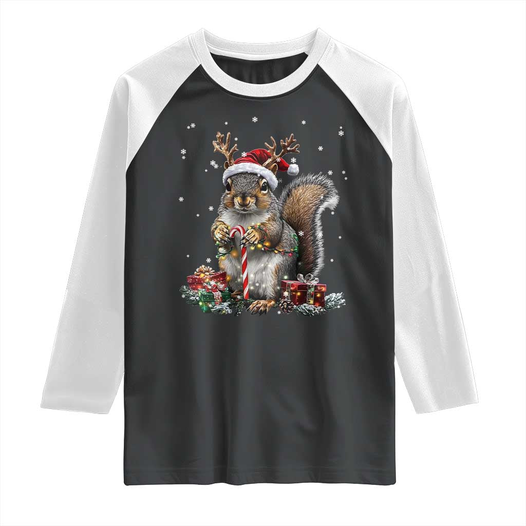 Christmas Squirrel Raglan Shirt Xmas Tree Lights Reindeer Santa Hat Pajamas