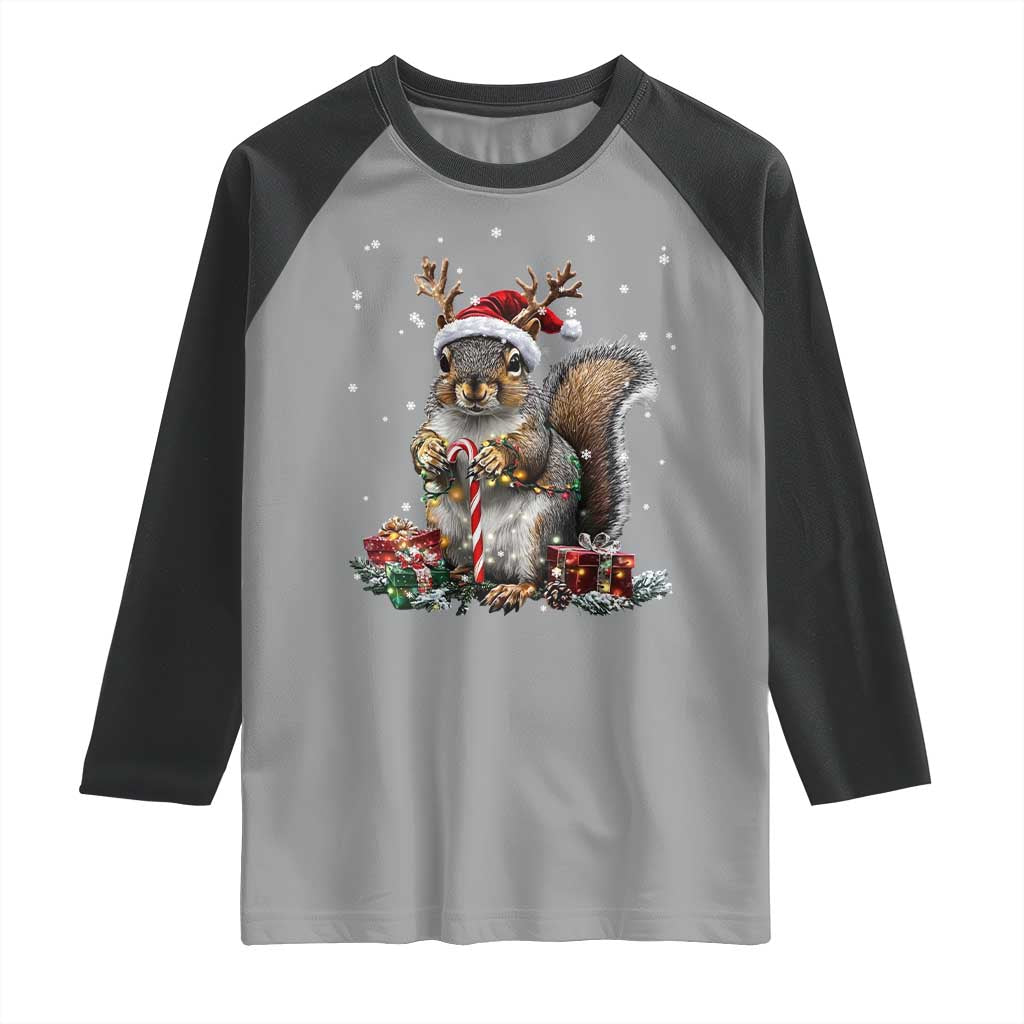 Christmas Squirrel Raglan Shirt Xmas Tree Lights Reindeer Santa Hat Pajamas