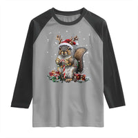 Christmas Squirrel Raglan Shirt Xmas Tree Lights Reindeer Santa Hat Pajamas