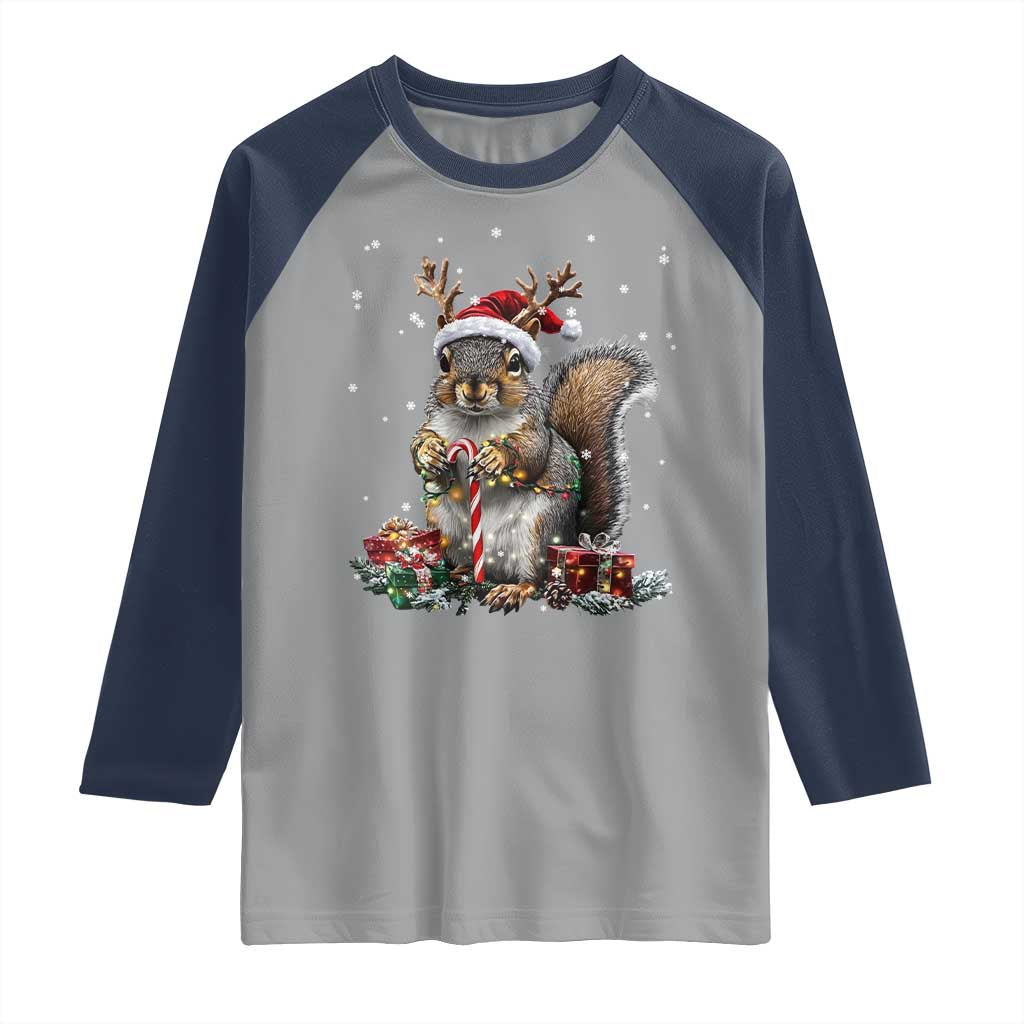 Christmas Squirrel Raglan Shirt Xmas Tree Lights Reindeer Santa Hat Pajamas