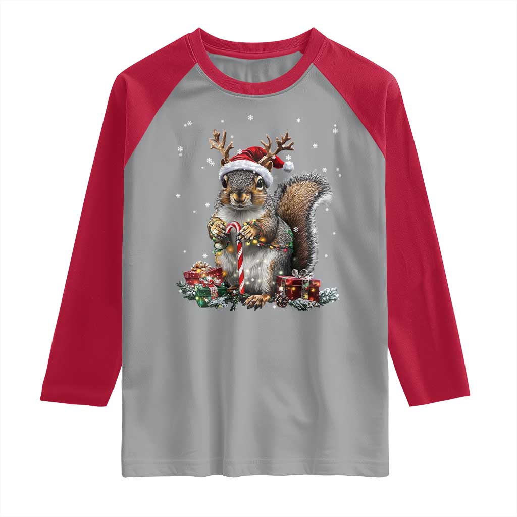 Christmas Squirrel Raglan Shirt Xmas Tree Lights Reindeer Santa Hat Pajamas