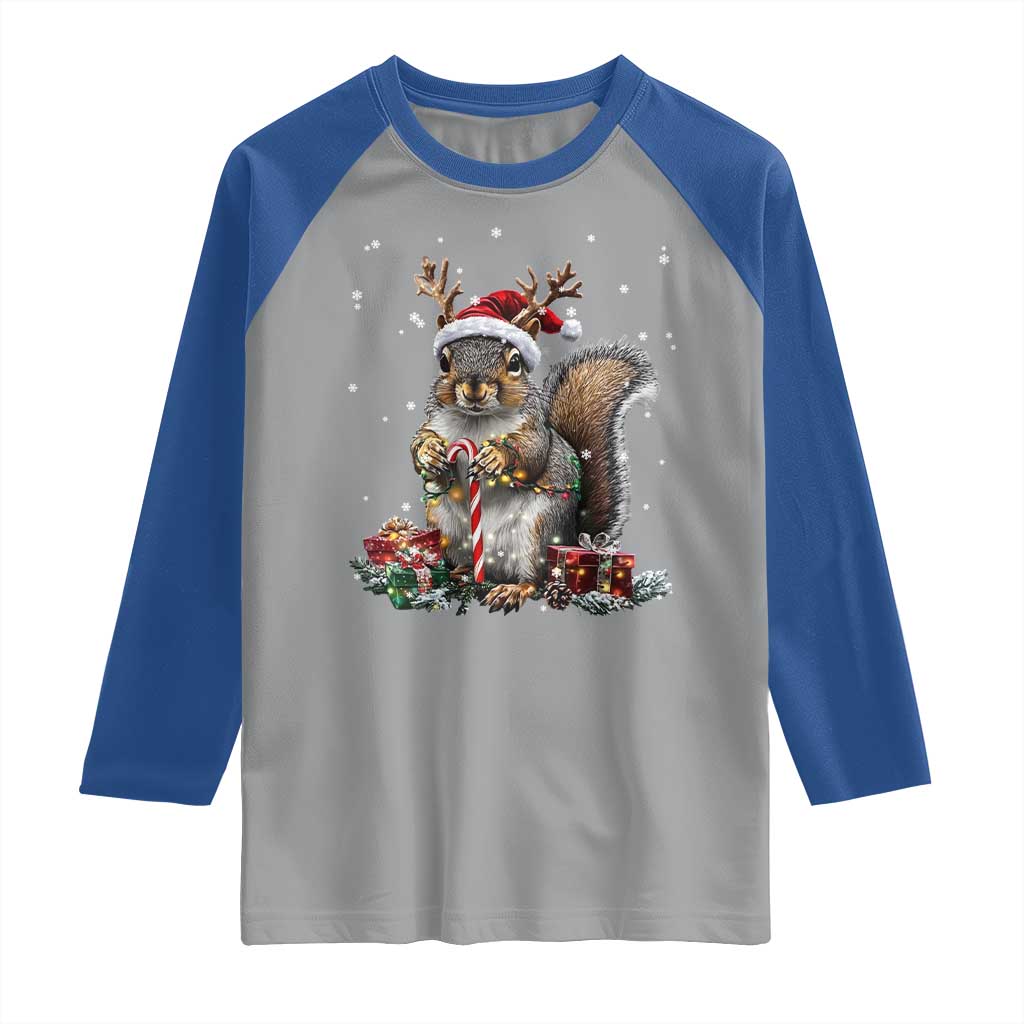 Christmas Squirrel Raglan Shirt Xmas Tree Lights Reindeer Santa Hat Pajamas