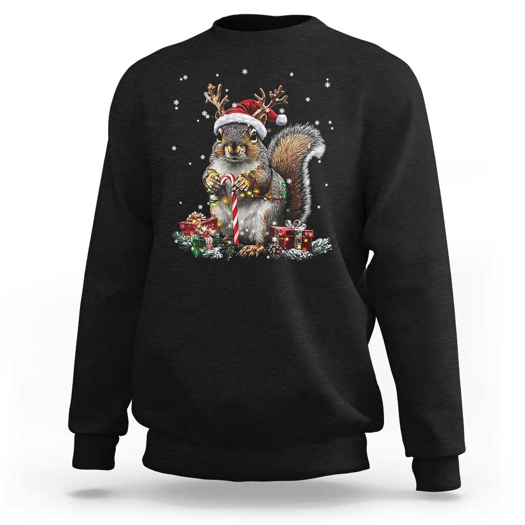 Christmas Squirrel Sweatshirt Xmas Tree Lights Reindeer Santa Hat Pajamas - Wonder Print Shop