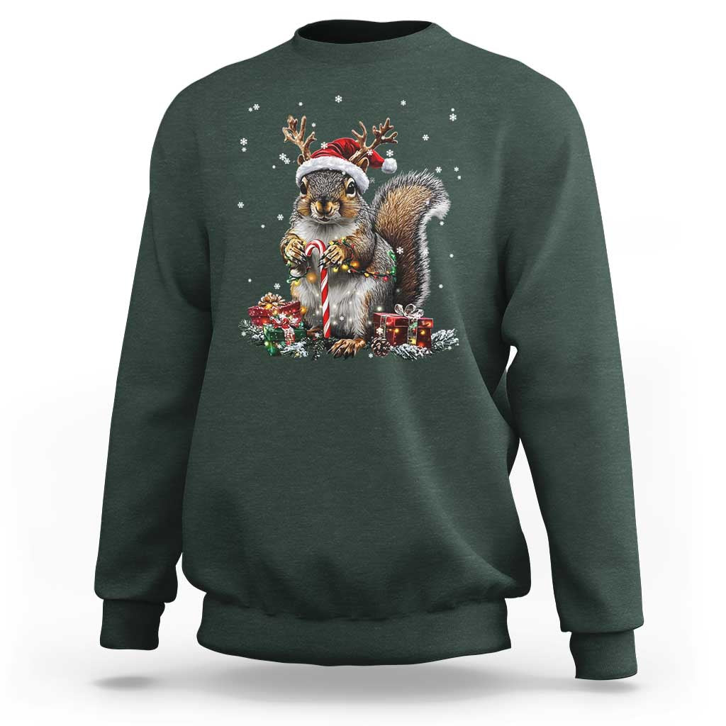 Christmas Squirrel Sweatshirt Xmas Tree Lights Reindeer Santa Hat Pajamas - Wonder Print Shop