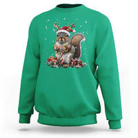Christmas Squirrel Sweatshirt Xmas Tree Lights Reindeer Santa Hat Pajamas - Wonder Print Shop
