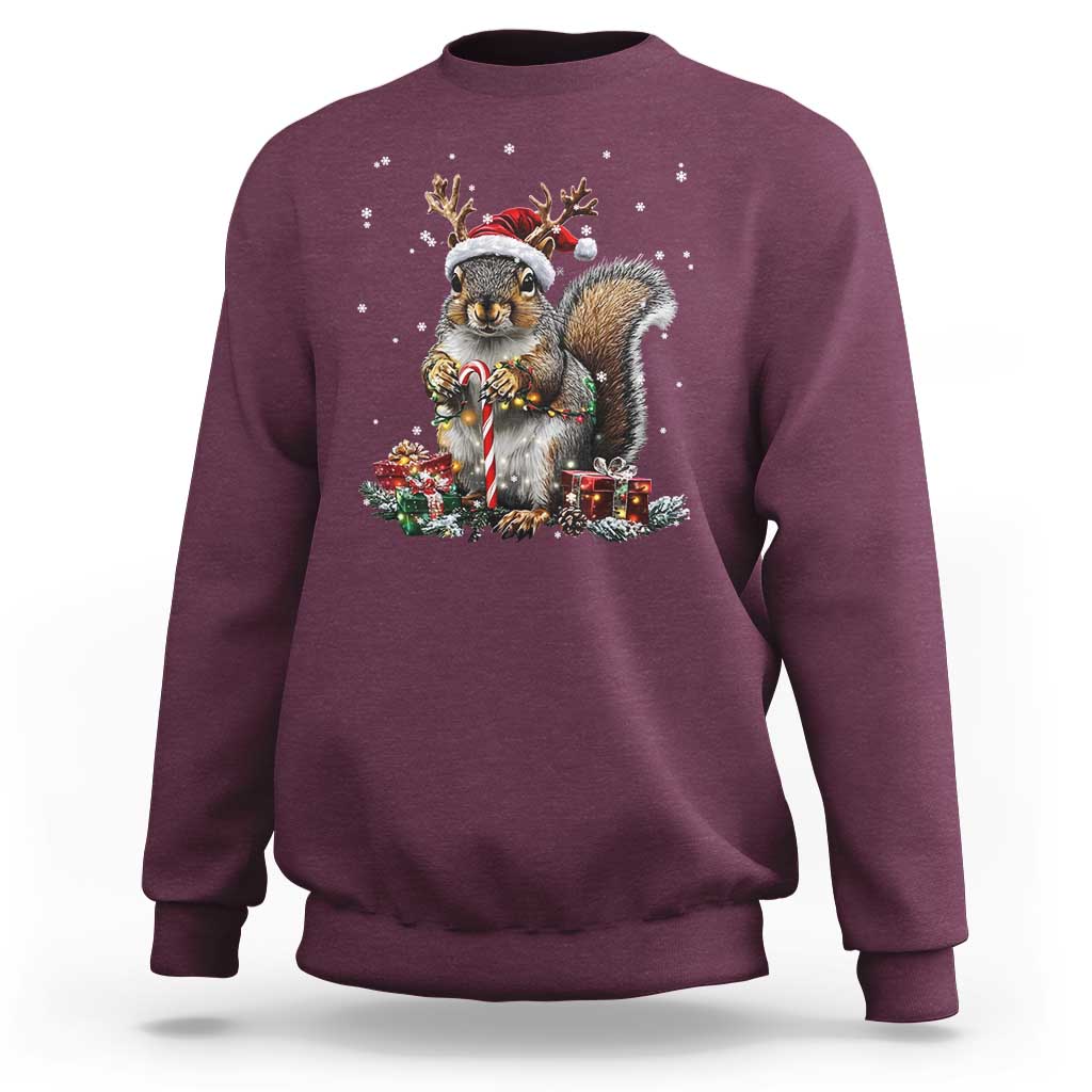 Christmas Squirrel Sweatshirt Xmas Tree Lights Reindeer Santa Hat Pajamas - Wonder Print Shop