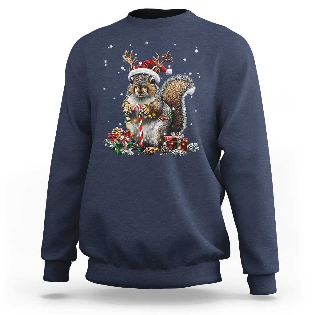 Christmas Squirrel Sweatshirt Xmas Tree Lights Reindeer Santa Hat Pajamas - Wonder Print Shop