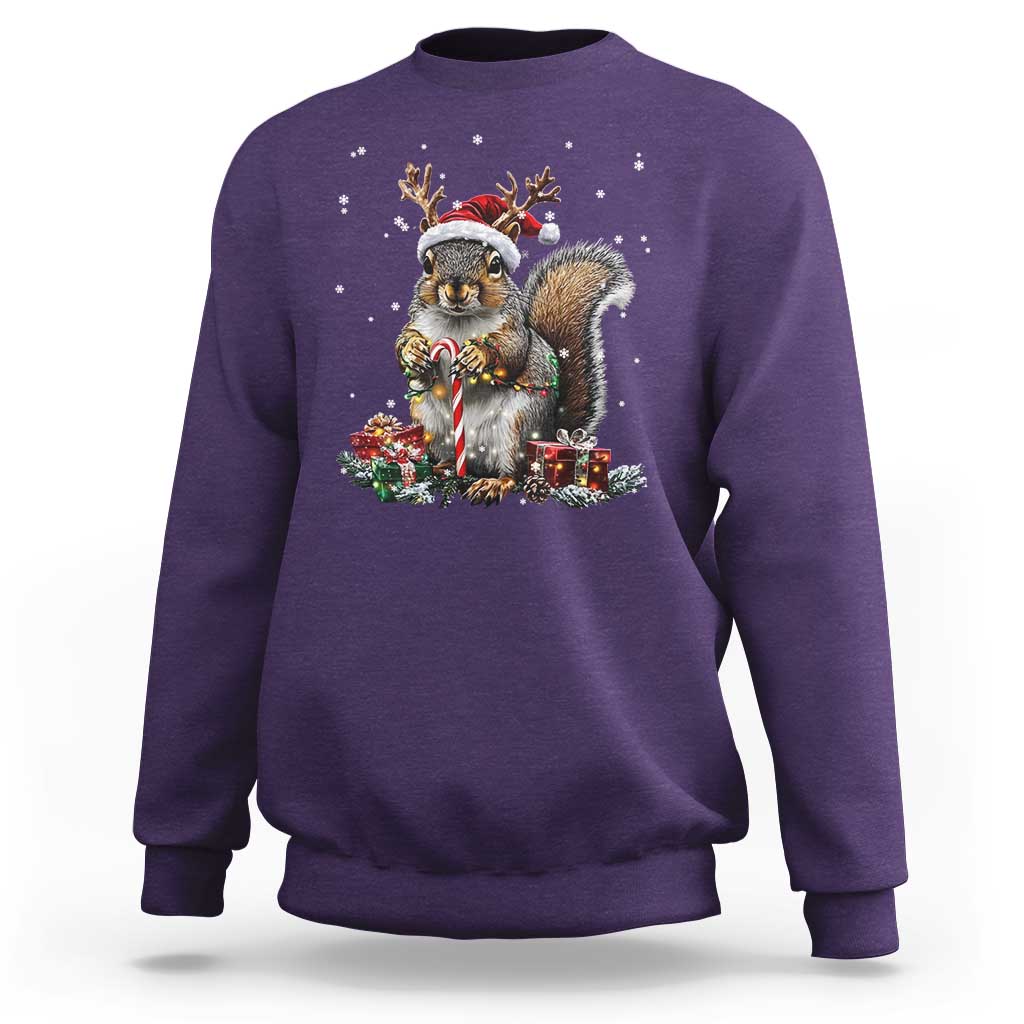 Christmas Squirrel Sweatshirt Xmas Tree Lights Reindeer Santa Hat Pajamas - Wonder Print Shop