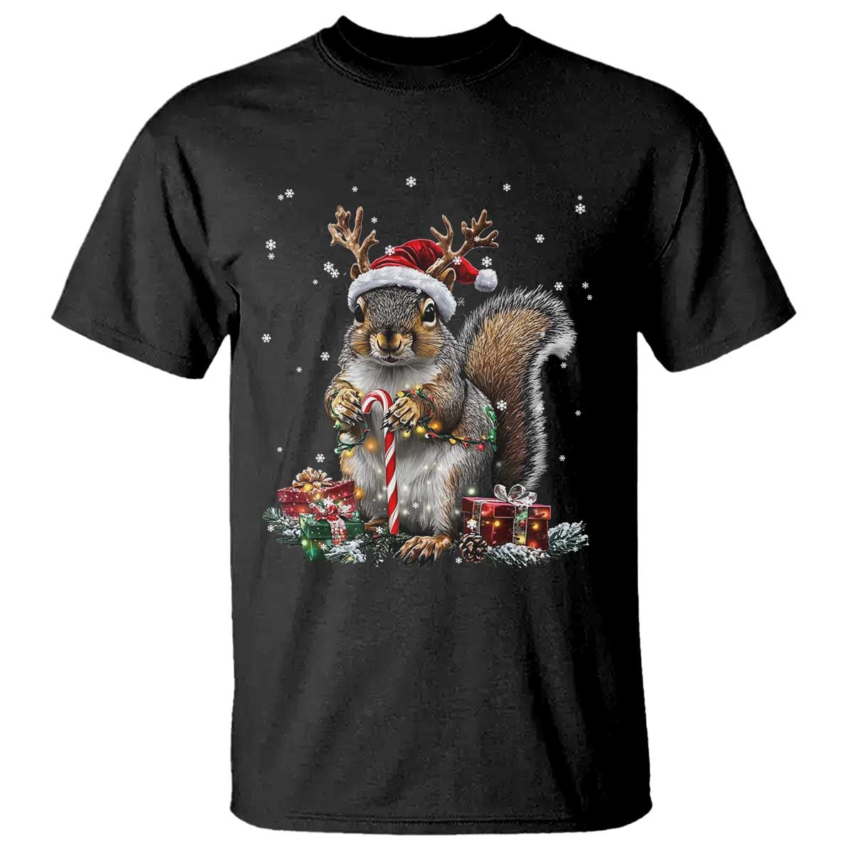 Christmas Squirrel T Shirt Xmas Tree Lights Reindeer Santa Hat Pajamas - Wonder Print Shop