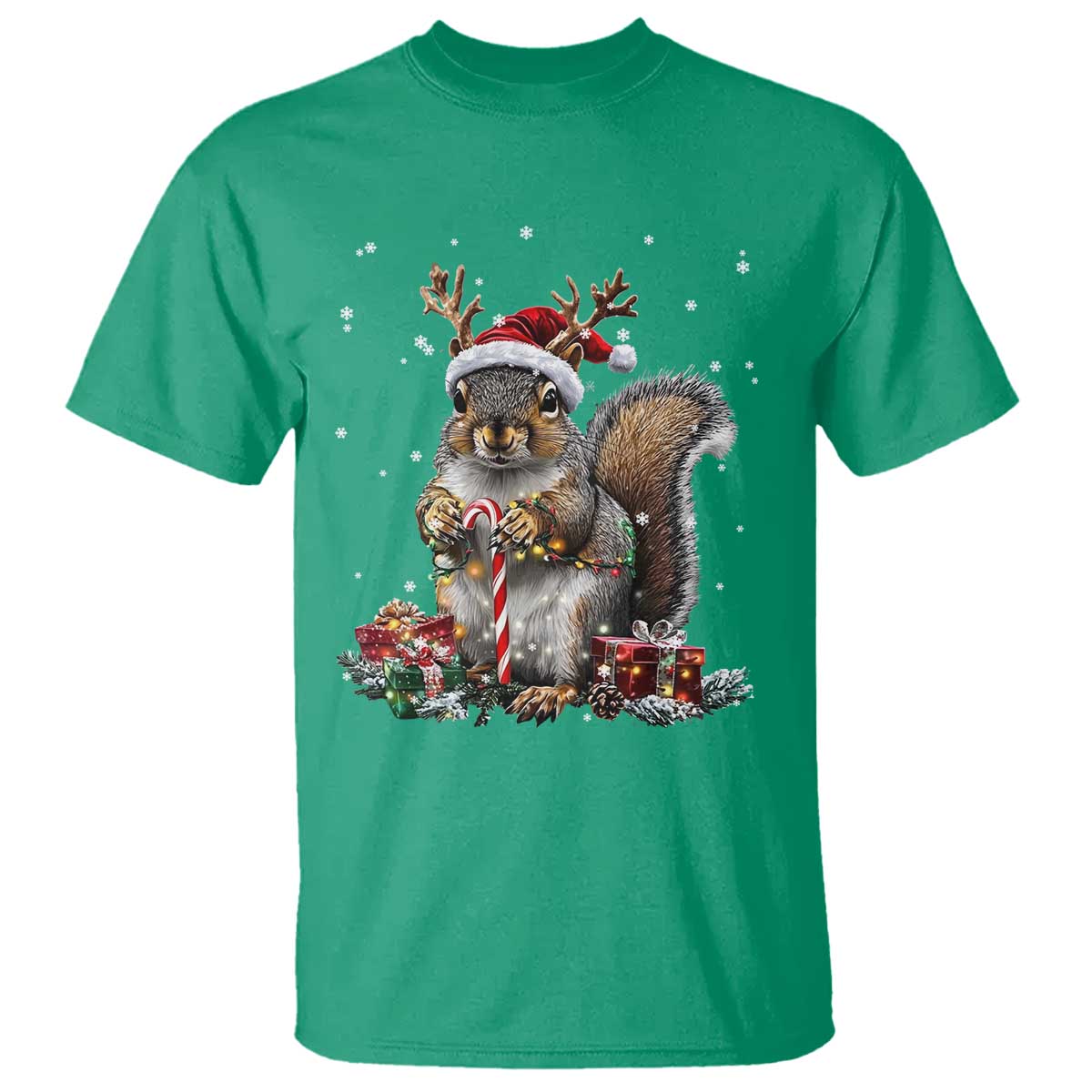 Christmas Squirrel T Shirt Xmas Tree Lights Reindeer Santa Hat Pajamas - Wonder Print Shop
