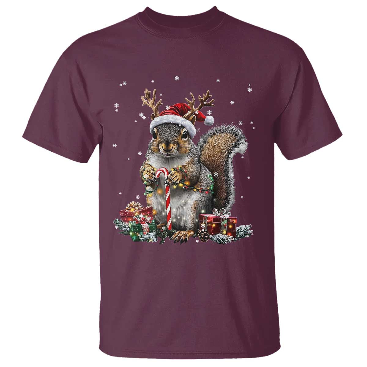 Christmas Squirrel T Shirt Xmas Tree Lights Reindeer Santa Hat Pajamas - Wonder Print Shop