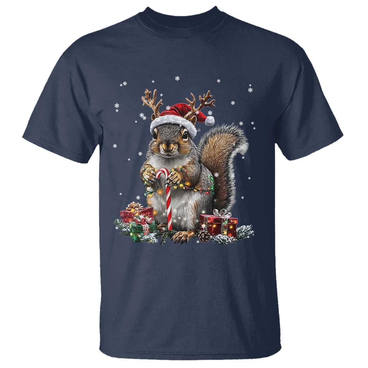 Christmas Squirrel T Shirt Xmas Tree Lights Reindeer Santa Hat Pajamas - Wonder Print Shop