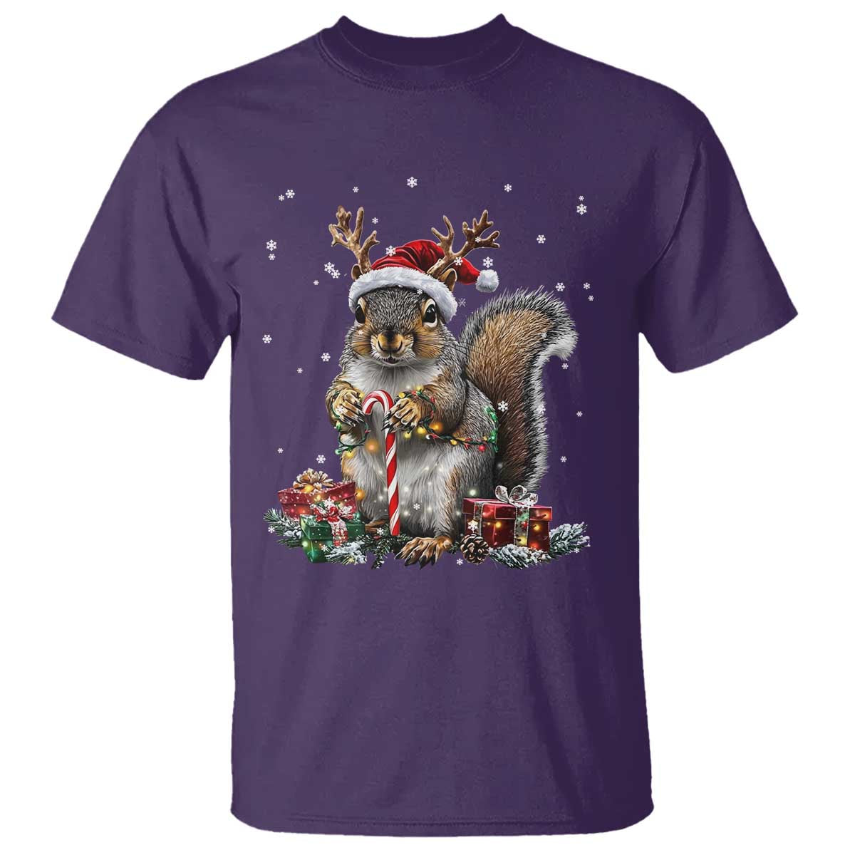 Christmas Squirrel T Shirt Xmas Tree Lights Reindeer Santa Hat Pajamas - Wonder Print Shop