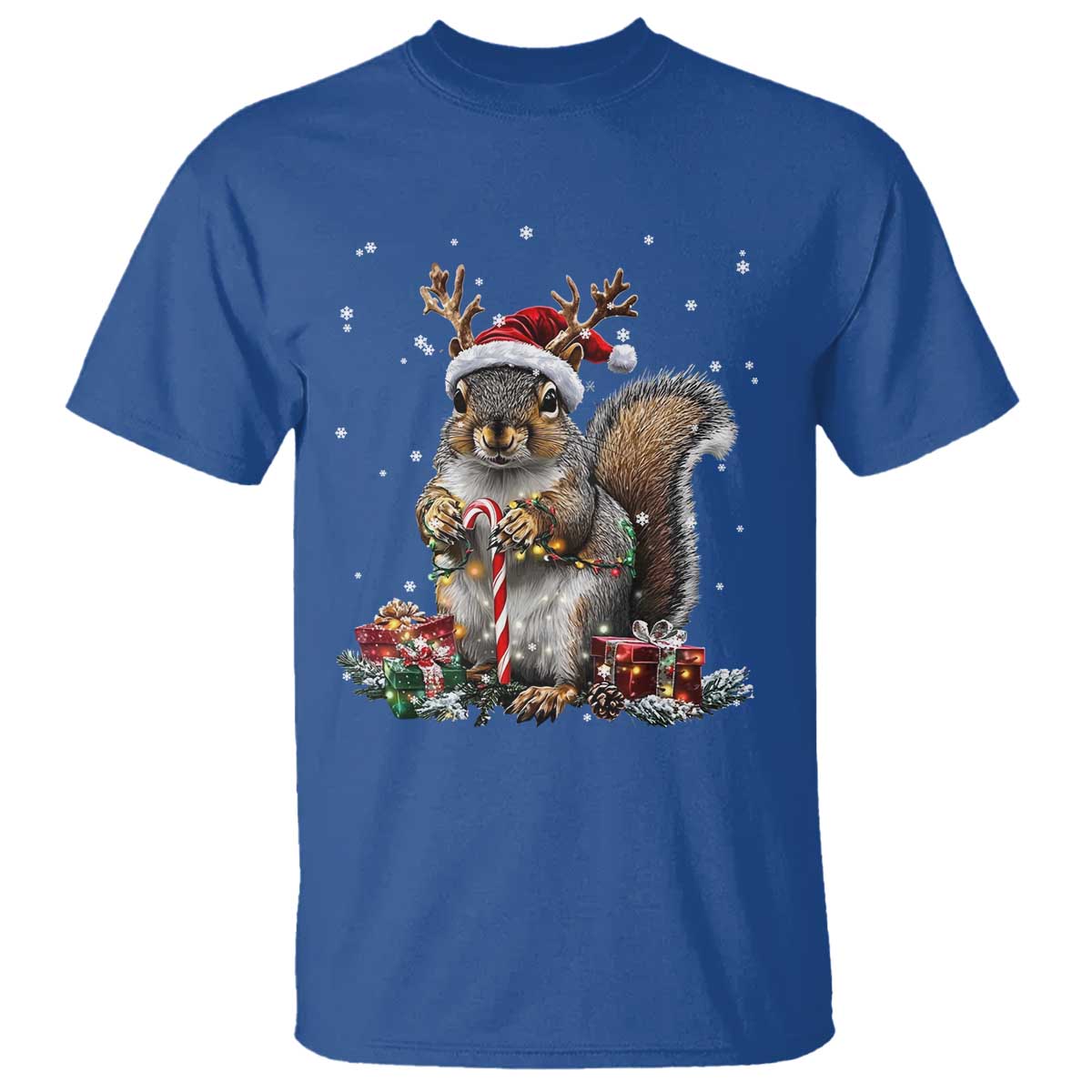 Christmas Squirrel T Shirt Xmas Tree Lights Reindeer Santa Hat Pajamas - Wonder Print Shop