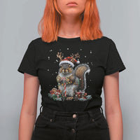 Christmas Squirrel T Shirt For Women Xmas Tree Lights Reindeer Santa Hat Pajamas - Wonder Print Shop