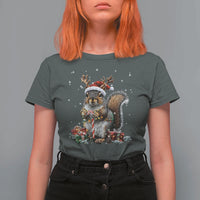 Christmas Squirrel T Shirt For Women Xmas Tree Lights Reindeer Santa Hat Pajamas - Wonder Print Shop