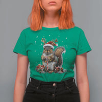 Christmas Squirrel T Shirt For Women Xmas Tree Lights Reindeer Santa Hat Pajamas - Wonder Print Shop