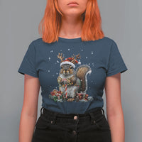 Christmas Squirrel T Shirt For Women Xmas Tree Lights Reindeer Santa Hat Pajamas - Wonder Print Shop