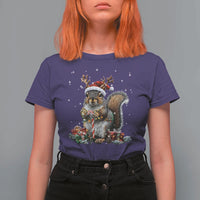 Christmas Squirrel T Shirt For Women Xmas Tree Lights Reindeer Santa Hat Pajamas - Wonder Print Shop