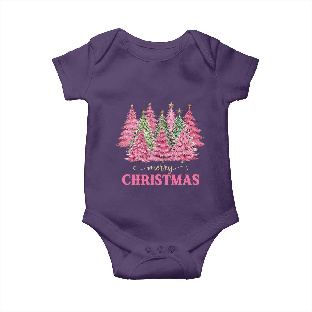 Pink Christmas Tree Farm Baby Onesie Merry Xmas Ornaments Family Holiday Pajamas