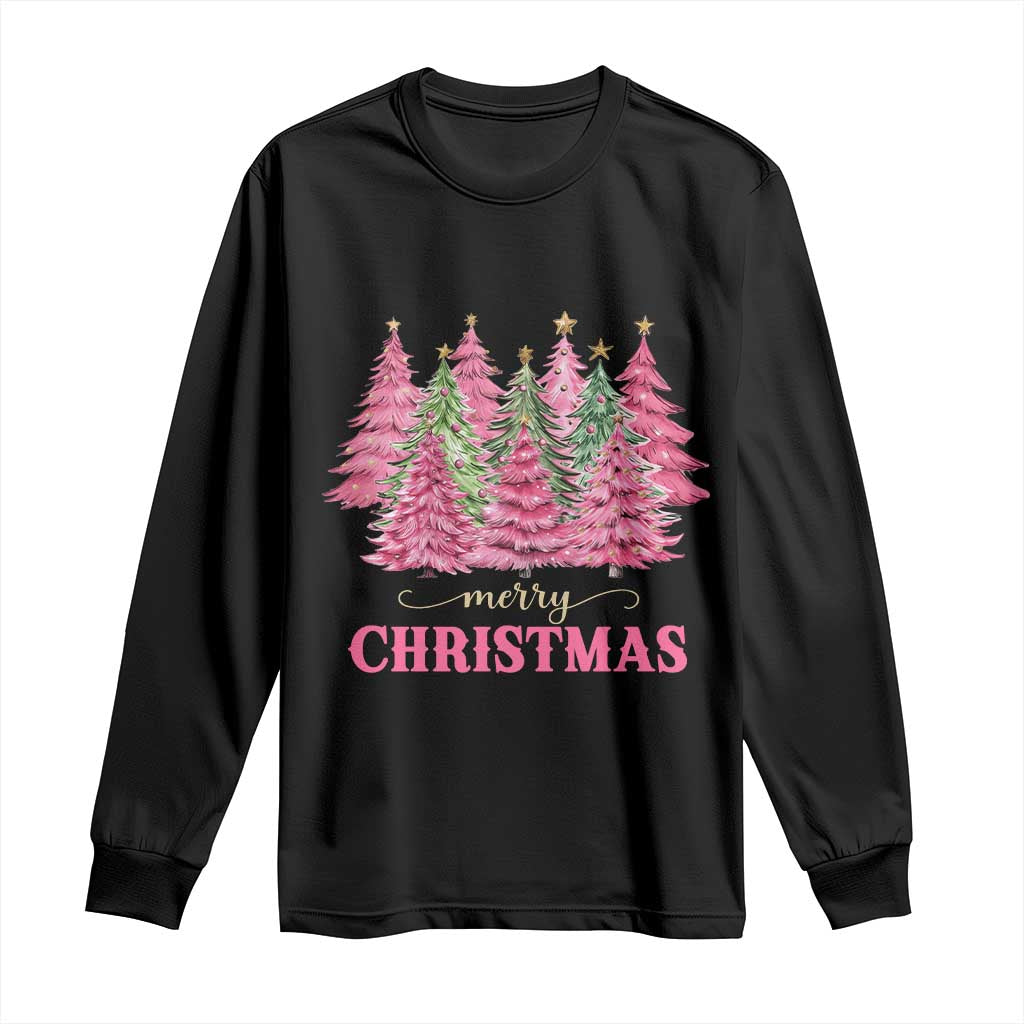 Pink Christmas Tree Farm Long Sleeve Shirt Merry Xmas Ornaments Family Holiday Pajamas