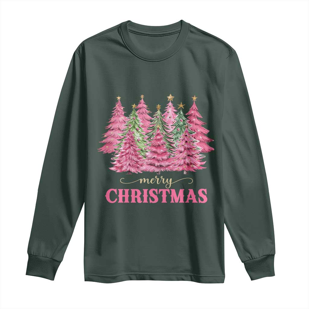 Pink Christmas Tree Farm Long Sleeve Shirt Merry Xmas Ornaments Family Holiday Pajamas