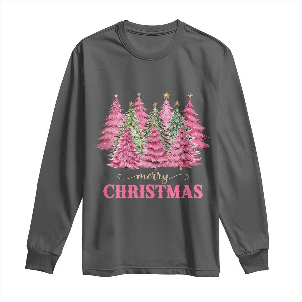 Pink Christmas Tree Farm Long Sleeve Shirt Merry Xmas Ornaments Family Holiday Pajamas