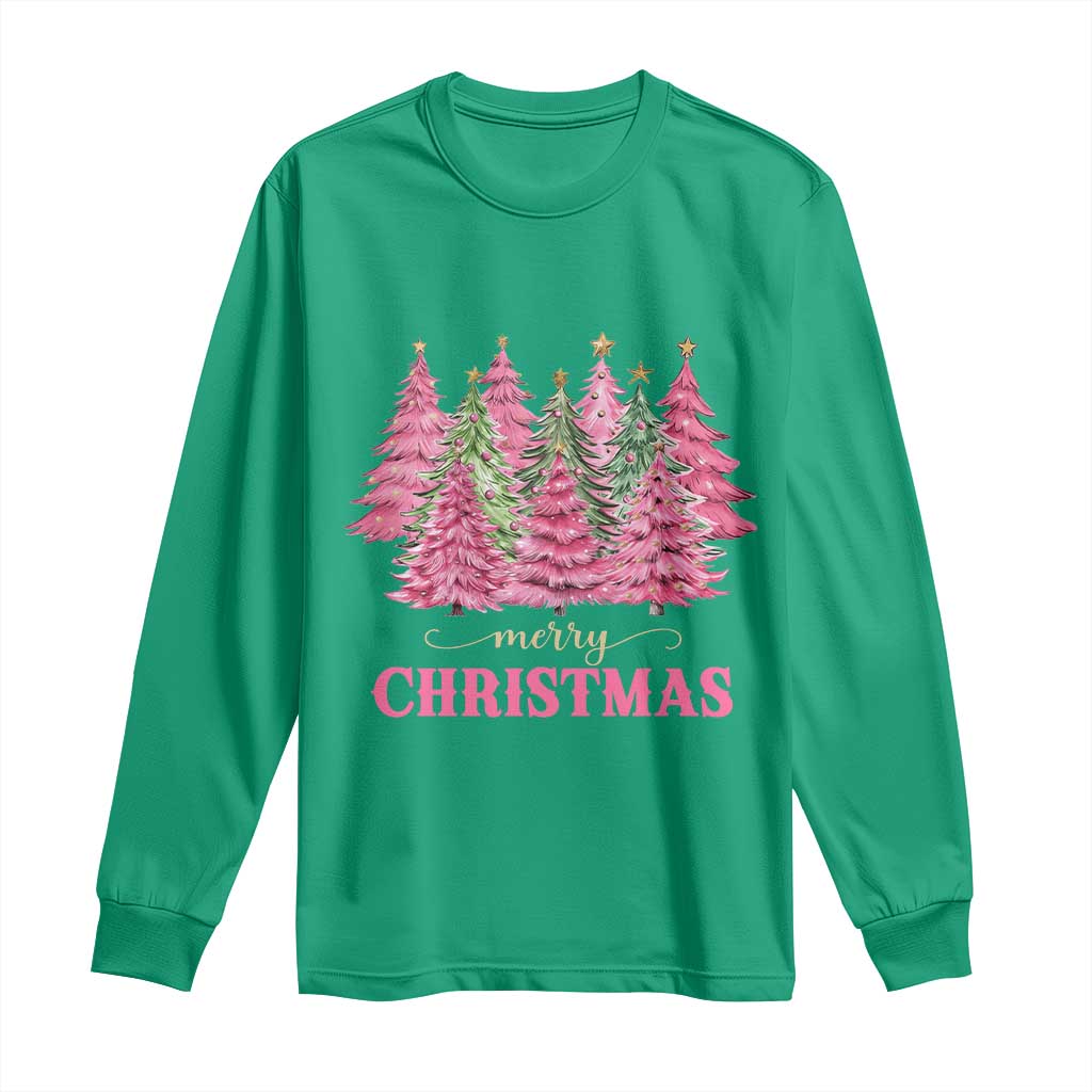 Pink Christmas Tree Farm Long Sleeve Shirt Merry Xmas Ornaments Family Holiday Pajamas