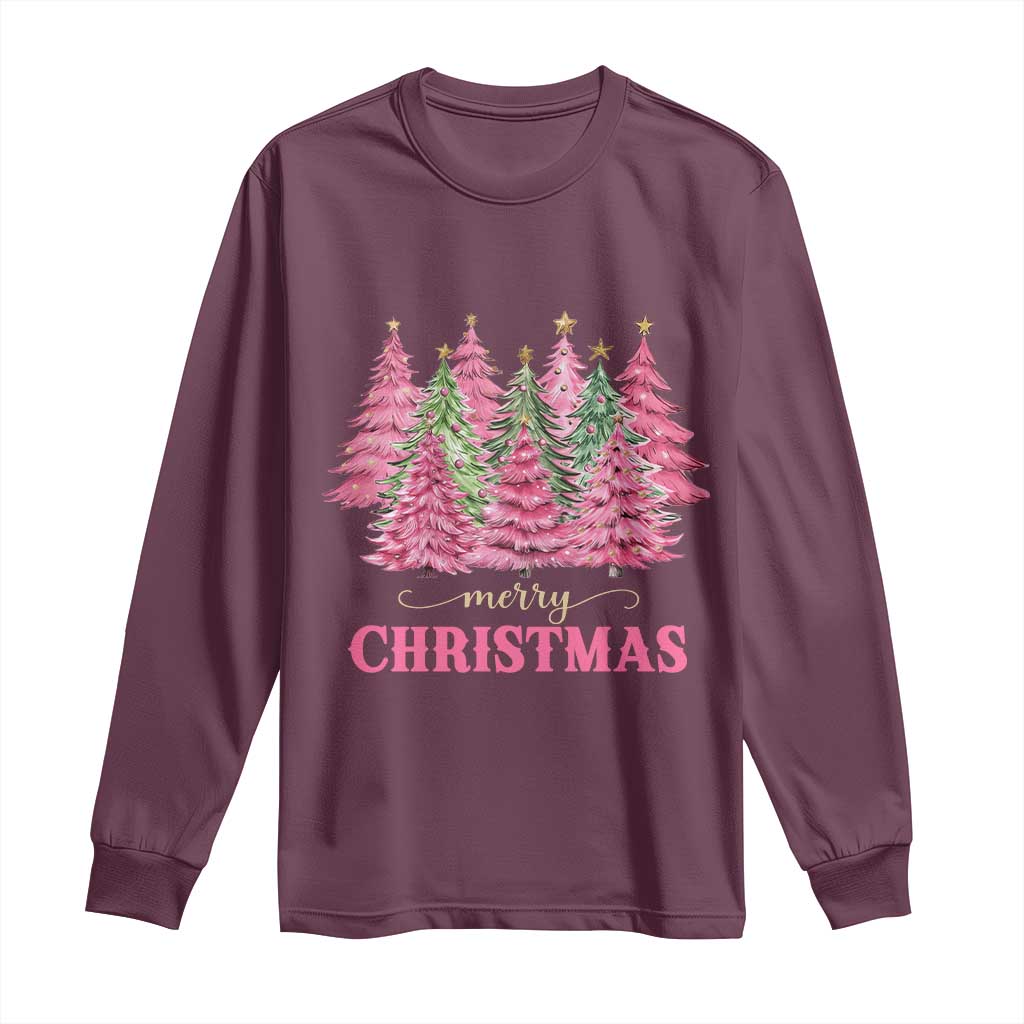 Pink Christmas Tree Farm Long Sleeve Shirt Merry Xmas Ornaments Family Holiday Pajamas