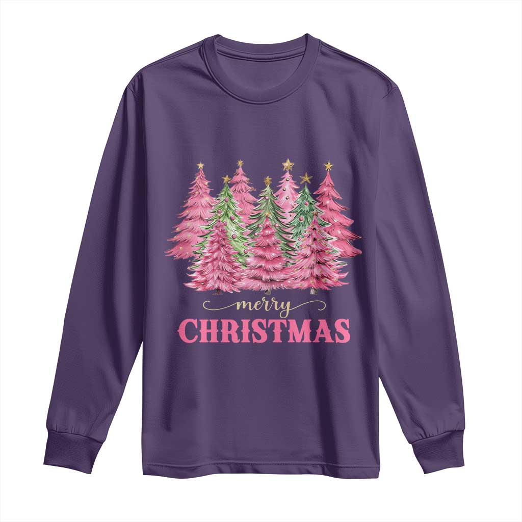 Pink Christmas Tree Farm Long Sleeve Shirt Merry Xmas Ornaments Family Holiday Pajamas