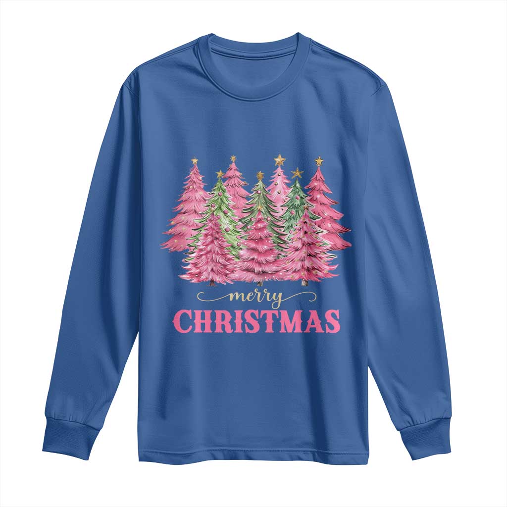 Pink Christmas Tree Farm Long Sleeve Shirt Merry Xmas Ornaments Family Holiday Pajamas