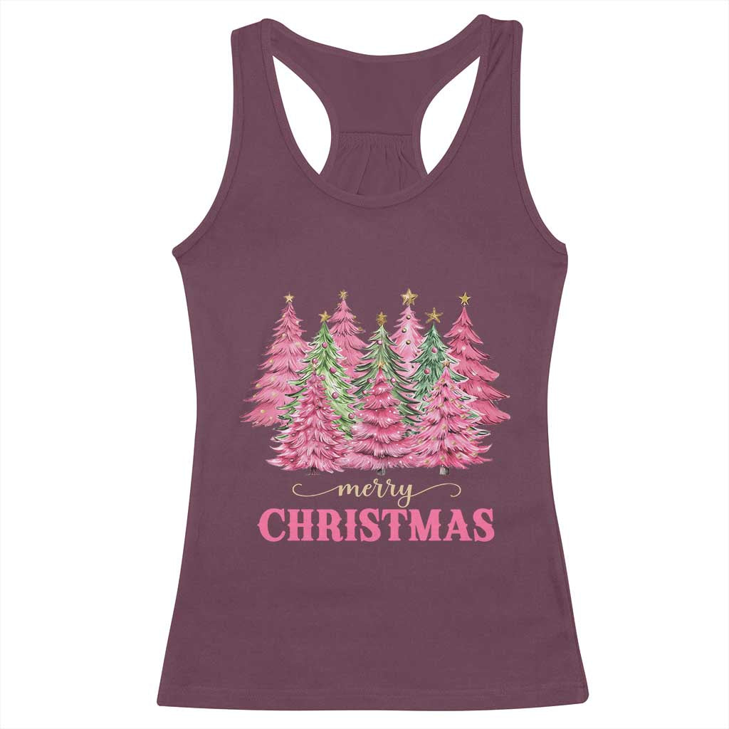 Pink Christmas Tree Farm Racerback Tank Top Merry Xmas Ornaments Family Holiday Pajamas