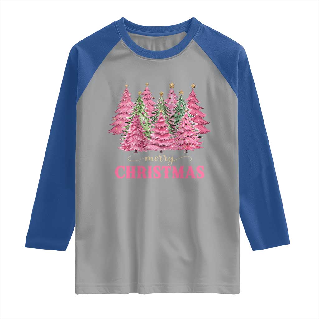 Pink Christmas Tree Farm Raglan Shirt Merry Xmas Ornaments Family Holiday Pajamas