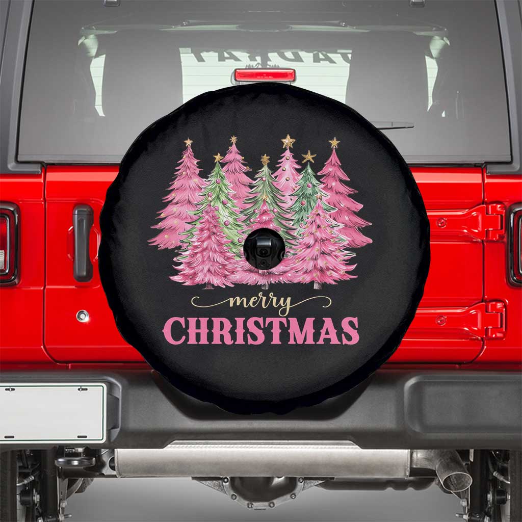 Pink Christmas Tree Farm Spare Tire Cover Merry Xmas Ornaments Family Holiday Pajamas