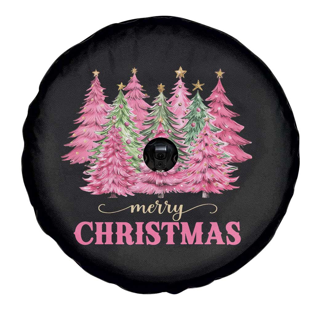 Pink Christmas Tree Farm Spare Tire Cover Merry Xmas Ornaments Family Holiday Pajamas