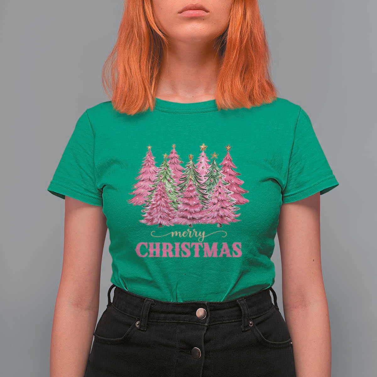 Pink Christmas Tree Farm T Shirt For Women Merry Xmas Ornaments Family Holiday Pajamas - Wonder Print Shop