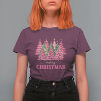 Pink Christmas Tree Farm T Shirt For Women Merry Xmas Ornaments Family Holiday Pajamas - Wonder Print Shop