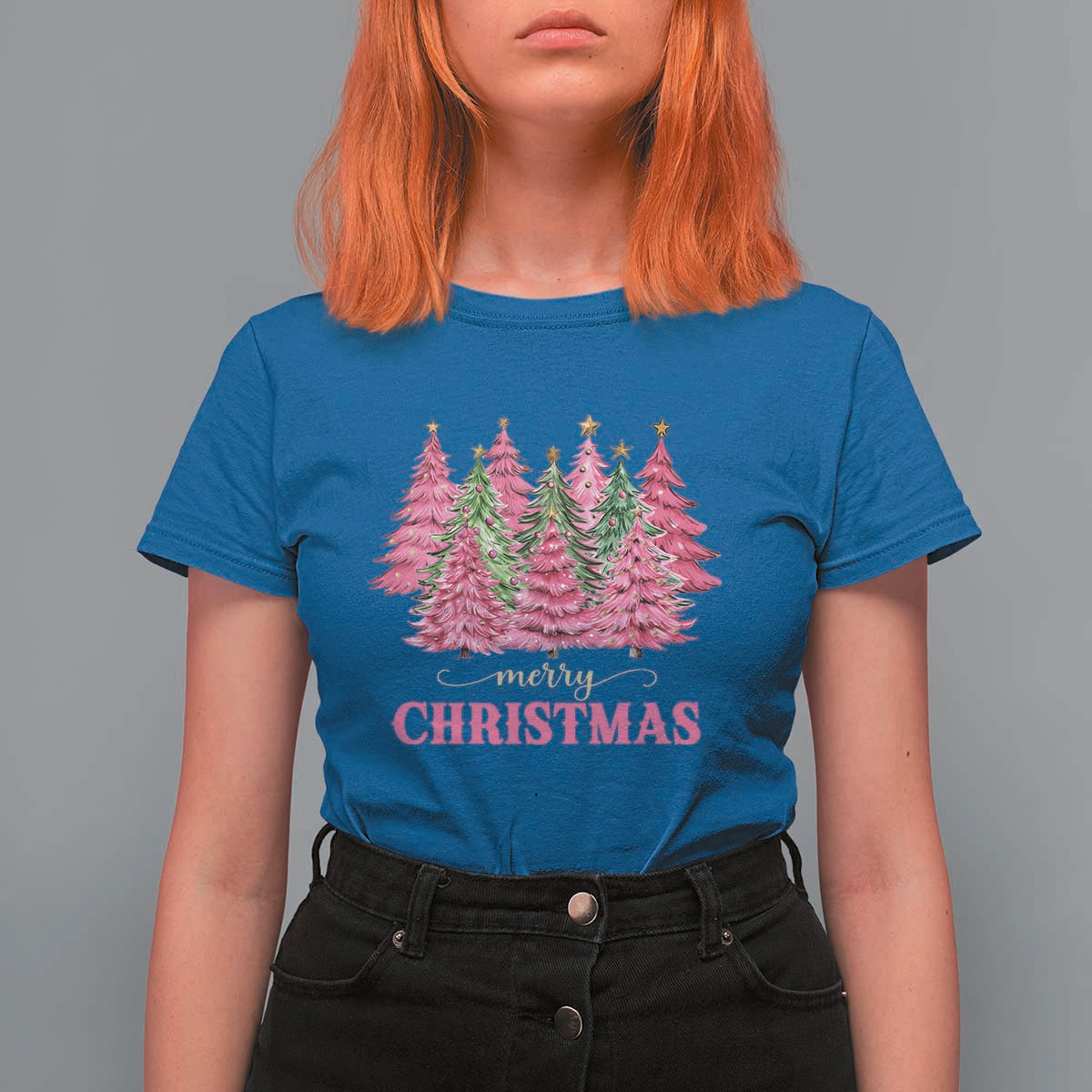 Pink Christmas Tree Farm T Shirt For Women Merry Xmas Ornaments Family Holiday Pajamas - Wonder Print Shop