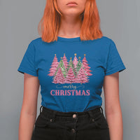 Pink Christmas Tree Farm T Shirt For Women Merry Xmas Ornaments Family Holiday Pajamas - Wonder Print Shop