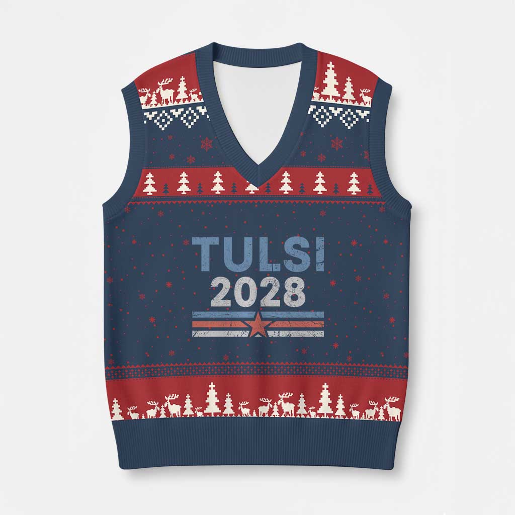 Tulsi Gabbard 2028 V-Neck Knit Sweater Vest Support Mrs. President Vintage Retro Grunge - Wonder Print Shop