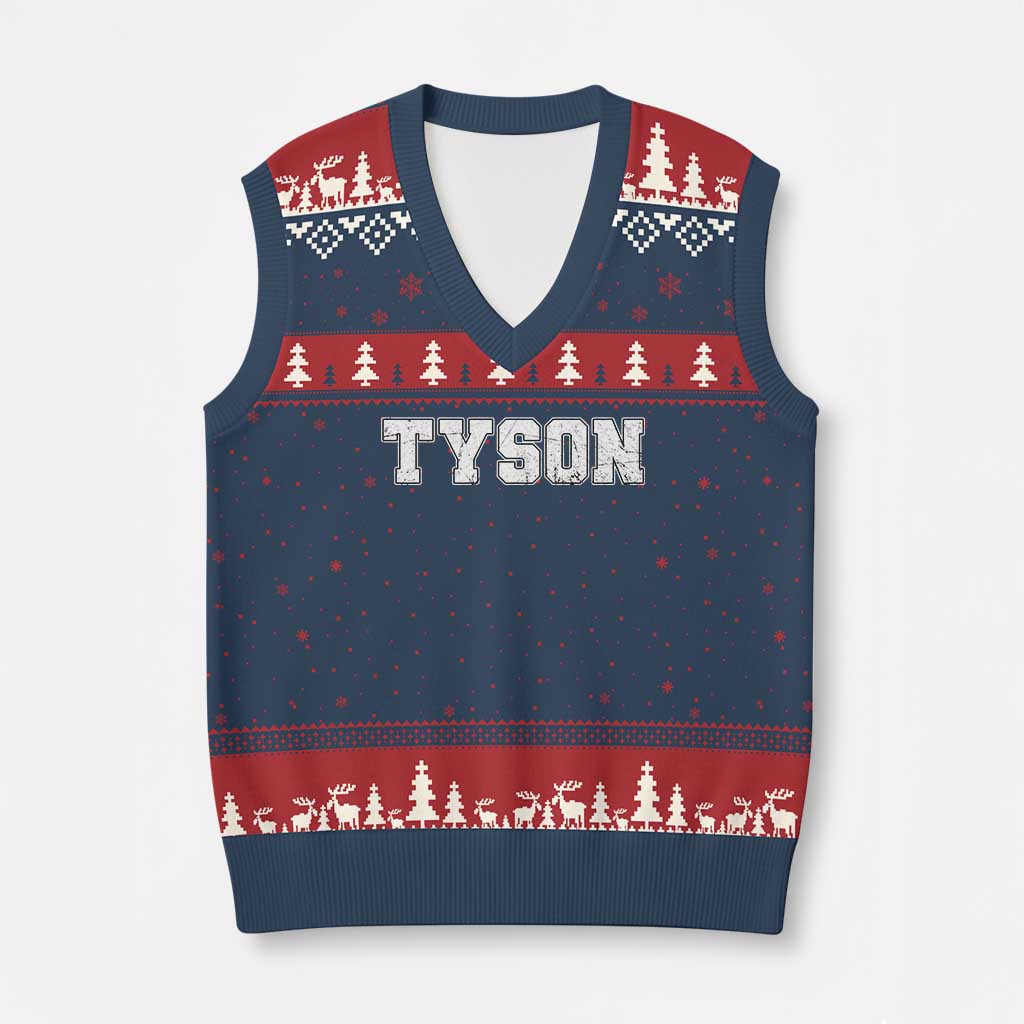 Team Tyson V-Neck Knit Sweater Vest Family Personalized Name Retro Vintage Minimalism - Wonder Print Shop