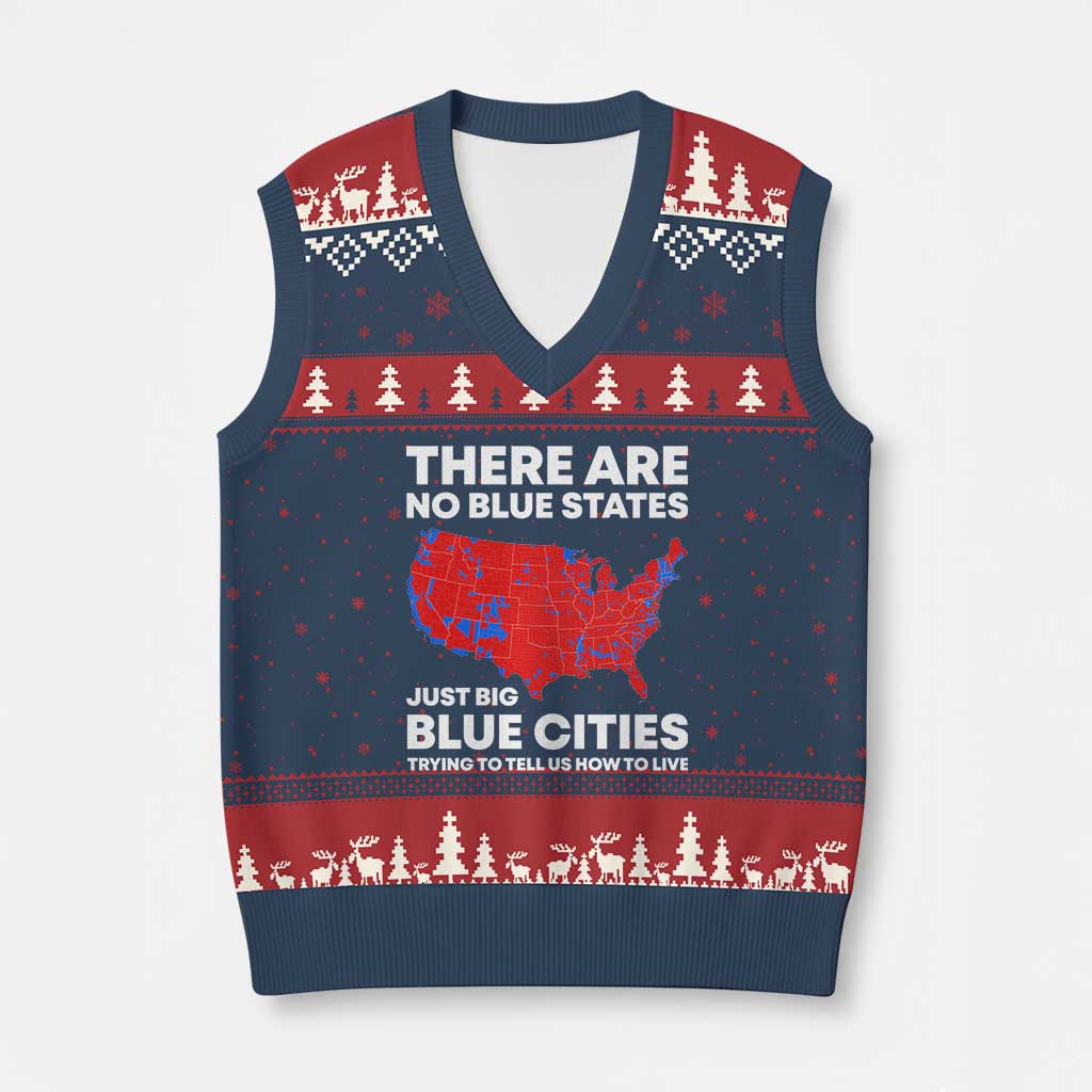 American Republican 2024 V-Neck Knit Sweater Vest There Are No Blue States Only Big Blue Cities America Map - Wonder Print Shop