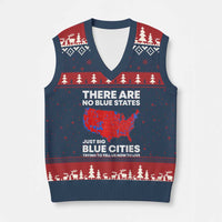 American Republican 2024 V-Neck Knit Sweater Vest There Are No Blue States Only Big Blue Cities America Map - Wonder Print Shop