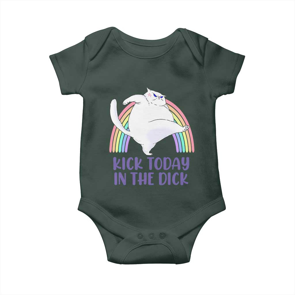 Funny Sarcastic Cat Baby Onesie Kick Today In The Dick Pastel Rainbow