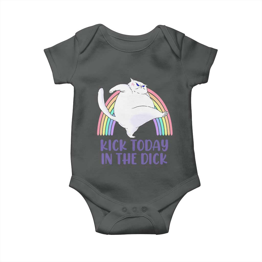 Funny Sarcastic Cat Baby Onesie Kick Today In The Dick Pastel Rainbow